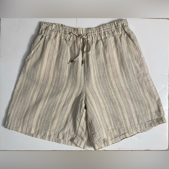 ANTHROPOLOGIE Beachy Linen Short Striped Pull on Drawstring women size Small - Picture 4 of 16